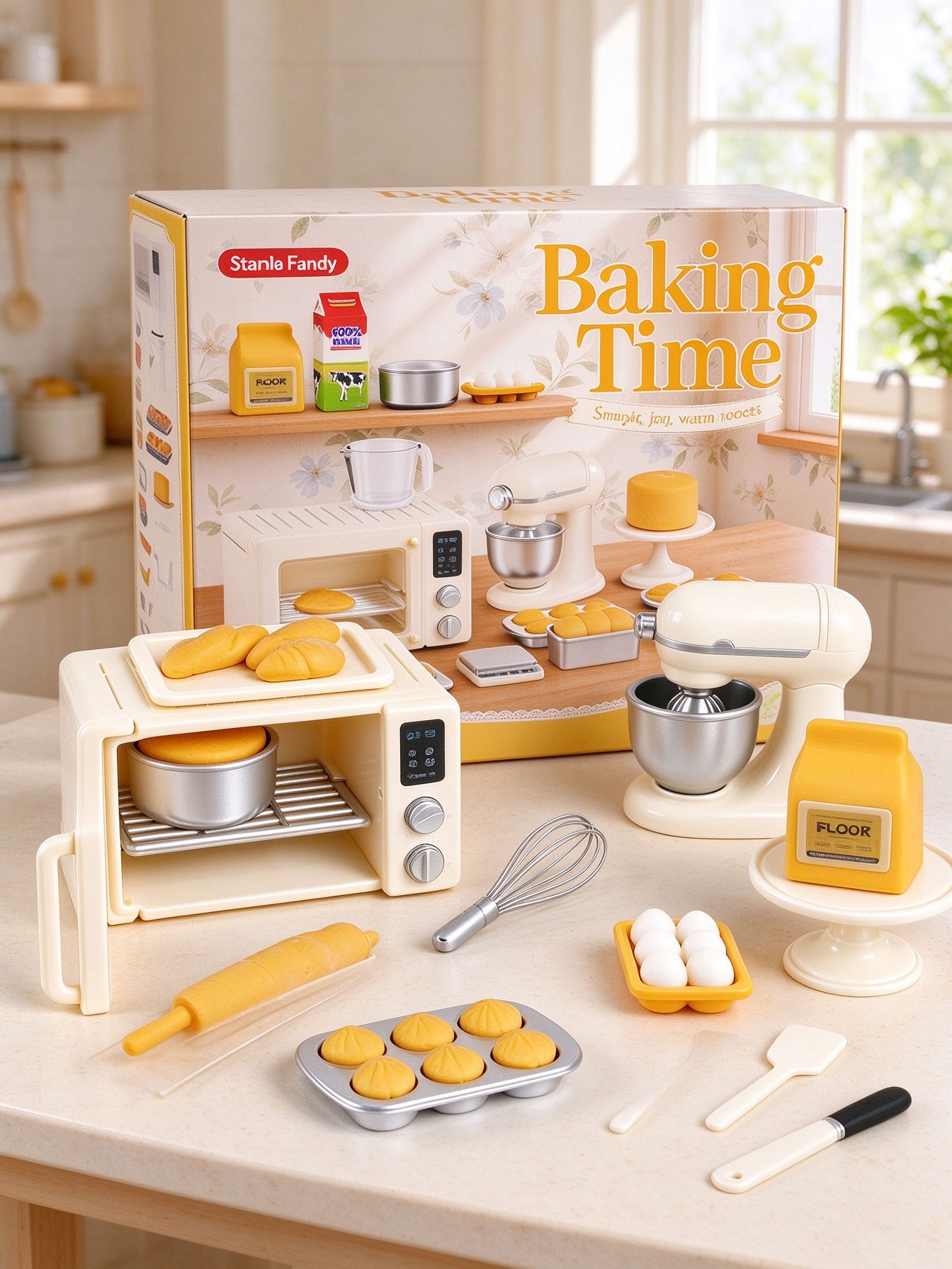 Kids Toys Kitchen Set - مجموعة ألعاب محاكاة مصغرة لعمل الخبز،